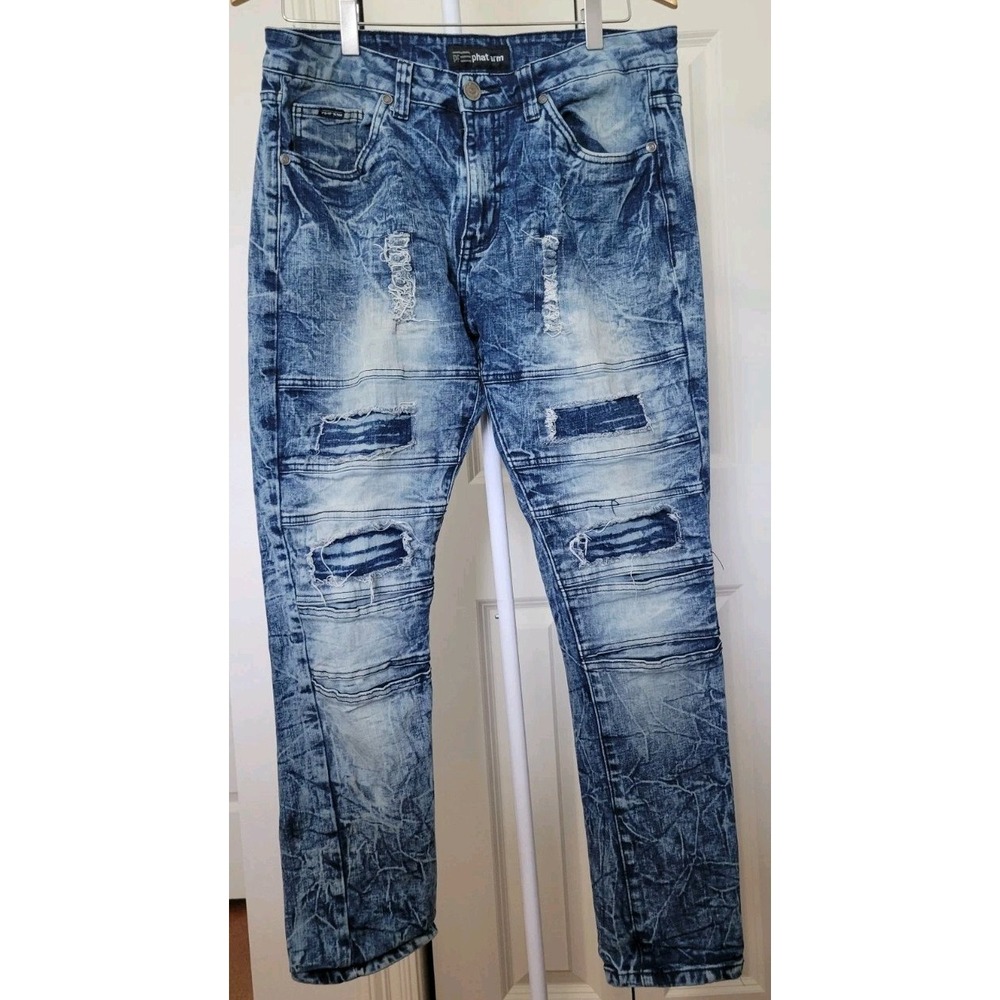 Phat Farm Crazy Patchwork Distressed Patterned Je… - image 1